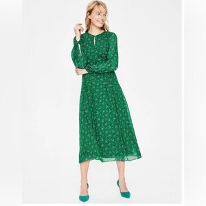 Boden Ada Midi Dress Green Floral Forest Posy Bloom Long Sleeves Keyhole Sz US2